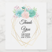 モダンピンクと緑の水色の多肉汁結婚類 ワインラベル (シングルラベル)