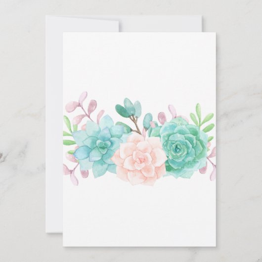 モダンピンクと緑の水色の多肉汁結婚類 招待状 (裏面)