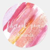 モダンピンクと金ゴールド絵を描にパーソナライズされたお礼 ラウンドシール (正面)