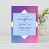 モダンピンクと青の幾何結婚図形 招待状 (スタンド正面)