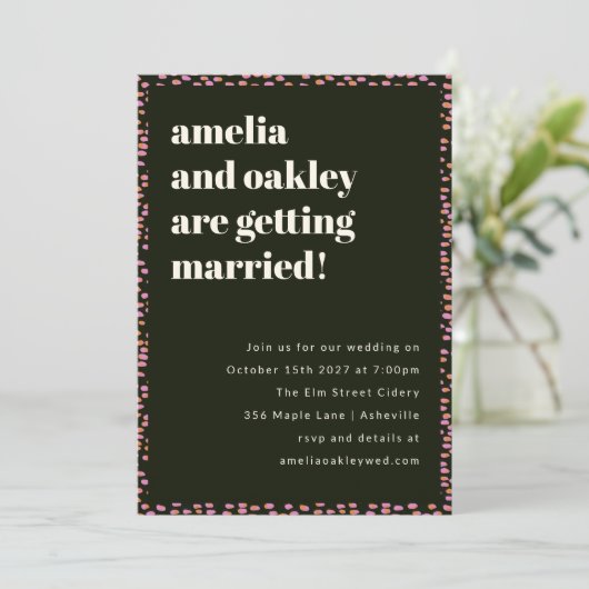 モダンピンクと黒のドエレガントッユニークト結婚の 招待状 (スタンド正面)