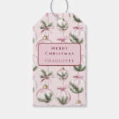 モダンピンクのクリスマスオーナメントギフトタグ ギフトタグ (正面)