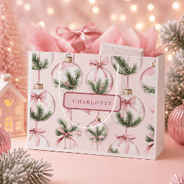 モダンピンクのクリスマスオーナメントギフトバッグ ラージペーパーバッグ
