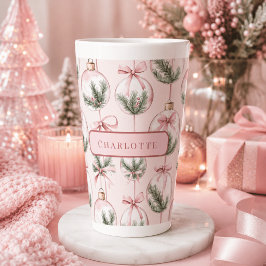 モダンピンクのクリスマスオーナメント オーダーメイド カフェラテマグ
