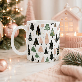 モダンピンクのクリスマスツリーデザインマグ コーヒーマグカップ