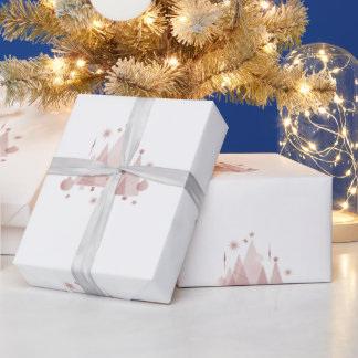 モダンピンクのクリスマスツリー 高級感のあるホリデー ラッピングペーパー