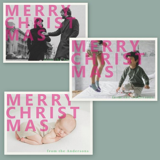 モダンピンクのクリスマスフォト シーズンポストカード