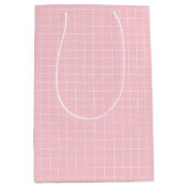 モダンピンクのグリ市松模様にッドパターン ミディアムペーパーバッグ (正面)
