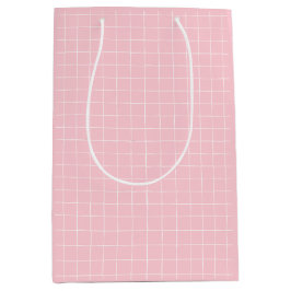 モダンピンクのグリ市松模様にッドパターン ミディアムペーパーバッグ