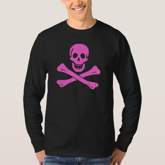 モダンピンクのドクロと骨のグラフィック Tシャツ (正面)