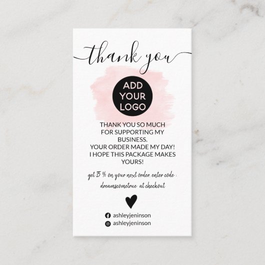 モダンピンクのブラシストロークのロ感謝していゴの順序 名刺 (正面)