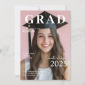 モダンピンクの写真付き卒業おめでとう | 2025年度卒業生 招待状 (正面)