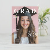 モダンピンクの写真付き卒業おめでとう | 2025年度卒業生 招待状 (スタンド正面)