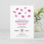 モダンピンクの卒業帽の招待状 招待状 (スタンド正面)