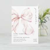 モダンピンクの弓の赤ちゃんの名前付け 招待状 (スタンド正面)