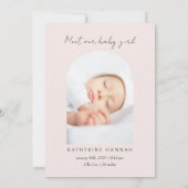 モダンピンクの弓の赤ちゃんの名前付け 招待状 (裏面)