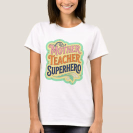 モダンピンクの母なる教師スーパーヒーロープリント Tシャツ