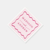 モダンピンクの波状結婚枠 スタンダードカクテルナプキン (角)