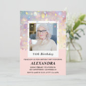 モダンピンクの紙吹雪の写真 94歳の誕生日 招待状 (スタンド正面)
