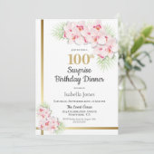 モダンピンクの蘭のサプライズ100歳の誕生日ディナー 招待状 (スタンド正面)
