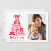 モダンピンクの蝶ネクタイ クリスマスツリーの写真 ホリデーカード (正面)