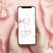 モダンピンクの蝶ネクタイ ベビーシャワー 招待状