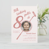 モダンピンクの80歳ゴルフテーマ誕生日パーティー写真 招待状 (スタンド正面)
