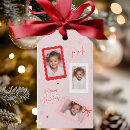 モダンピンクの“Fa La La”フォトクリスマス ギフトタグ