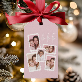 モダンピンクの「Fa La La」マルチフォトクリスマスギフト ギフトタグ
