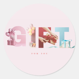 モダンピンクのGIFTテキストマスキングタイポグラフィ ラウンドシール