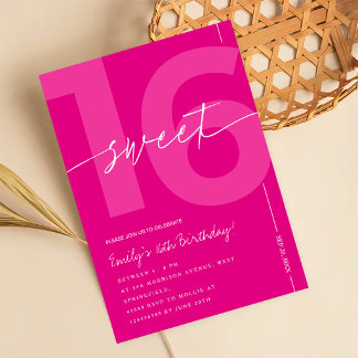 モダンピンクのSweet 16 誕生日 招待状