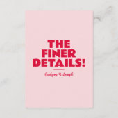 モダンピンクはっきりしたレッドユニークブライト結婚詳細 エンクロージャーカード (裏面)