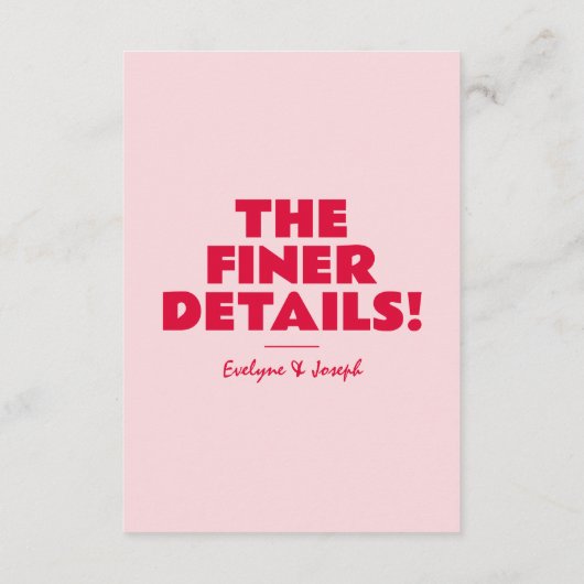 モダンピンクはっきりしたレッドユニークブライト結婚詳細 エンクロージャーカード (裏面)