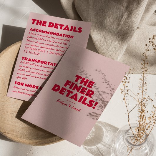 モダンピンクはっきりしたレッドユニークブライト結婚詳細 エンクロージャーカード