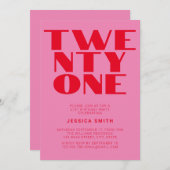 モダンピンクはっきりしたレッド21歳 招待状 (正面/裏面)