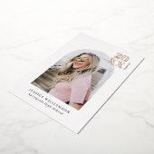 モダンピンクアーチフォトグラー実在ドバラ金ゴールド 箔招待状 (回転した状態)