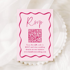 モダンピンクウェーブフレームQRコード結婚式RSVP エンクロージャーカード