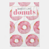 モダンピンクウォーターカラースイートライクドナッツ引用文 キッチンタオル (縦)