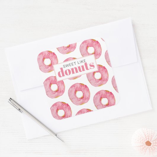 モダンピンクウォーターカラースイートライクドナッツ引用文 スクエアシール (封筒)