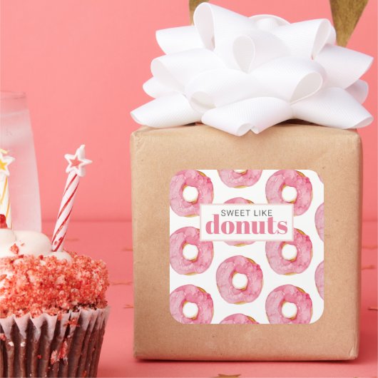 モダンピンクウォーターカラースイートライクドナッツ引用文 スクエアシール (パーティー)
