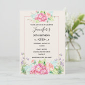 モダンピンクウォーターフローラブーケ誕生日 招待状 (スタンド正面)