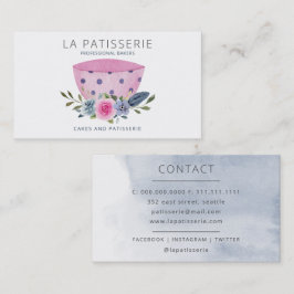 モダンピンクウォーター色フローラベーカリーパティシエ 名刺
