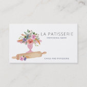モダンピンクウォーター色フローラベーカリーパティシエ 名刺 (正面)