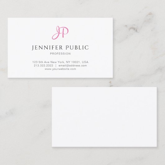 モダンピンクエレガントモノグラムお洒落デザイントレンディー 名刺 (正面/裏面)