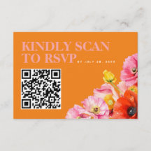 モダンピンクオレンジイエローの結婚式QRコードRSVP