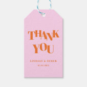 モダンピンクオレンジ大胆フォントTHANK YOU ウェディング ギフトタグ (正面)