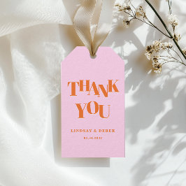 モダンピンクオレンジ大胆フォントTHANK YOU ウェディング ギフトタグ