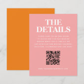 モダンピンクオレンジ結婚式QRコード詳細 エンクロージャーカード (正面/裏面)
