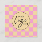 モダンピンクオ市松模様にレカスタムンジ会社のロゴ スクエア名刺 (正面)