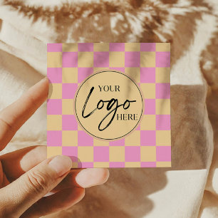 モダンピンクオ市松模様にレカスタムンジ会社のロゴ スクエア名刺
